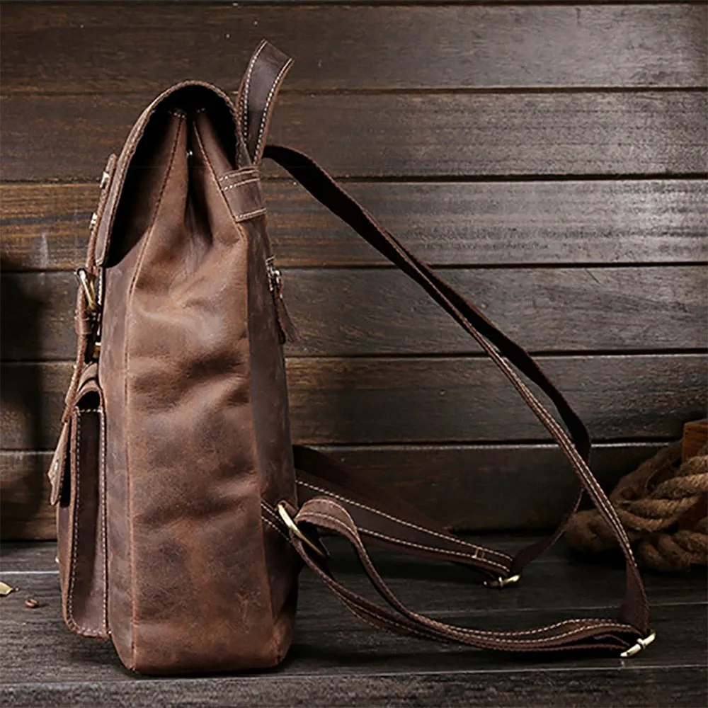 Crazy Horse Cowhide Men Backpack
