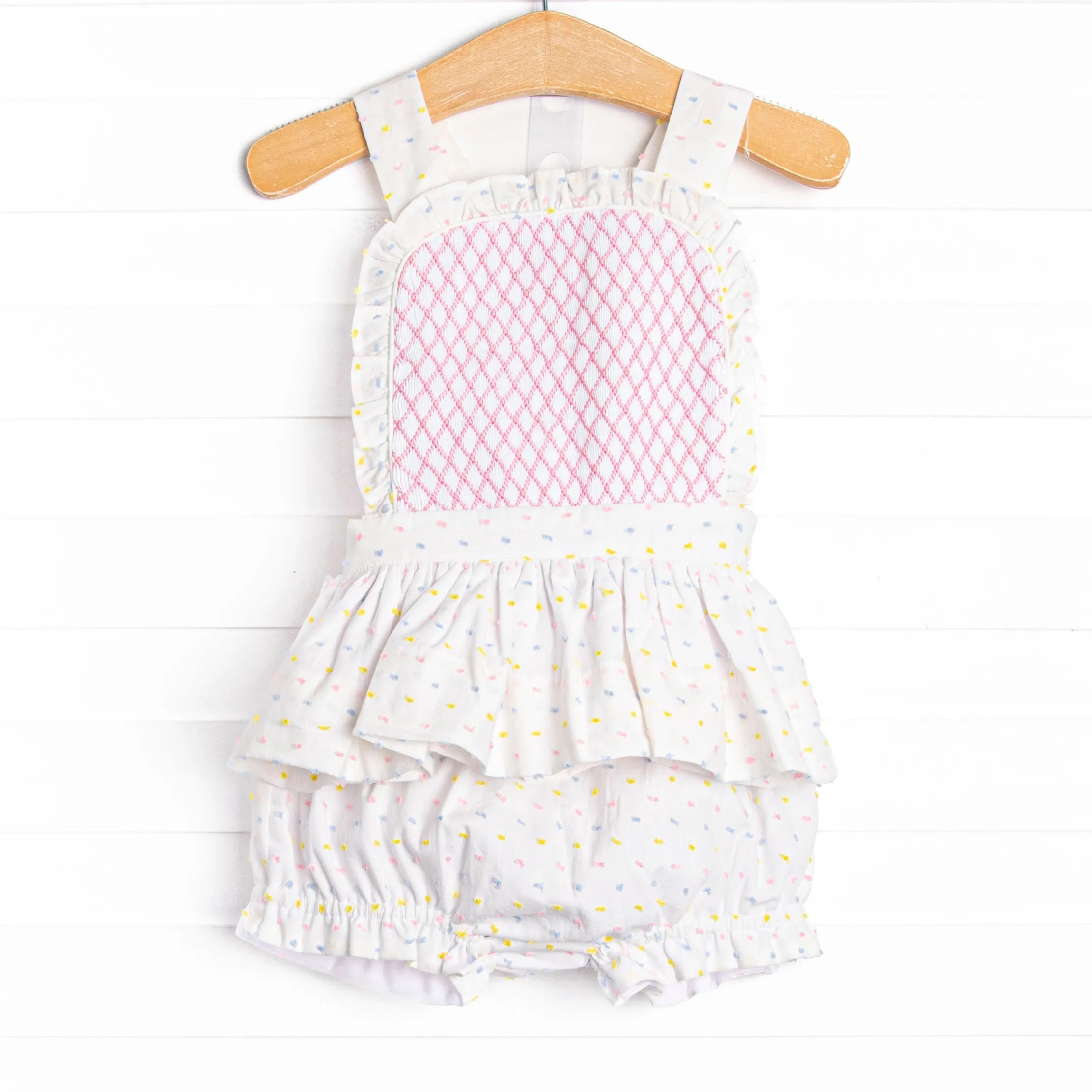 Criss-cross Colors Smocked Diaper Set, White