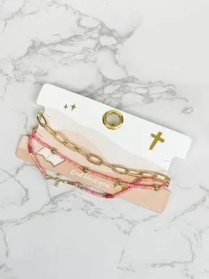 Cross Bracelet Set - Pink