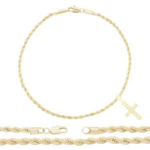 Cross Pendant 14K Anklet Gold Filled Cubic Zirconia Charm Rope Chain Set 10" Women Jewelry
