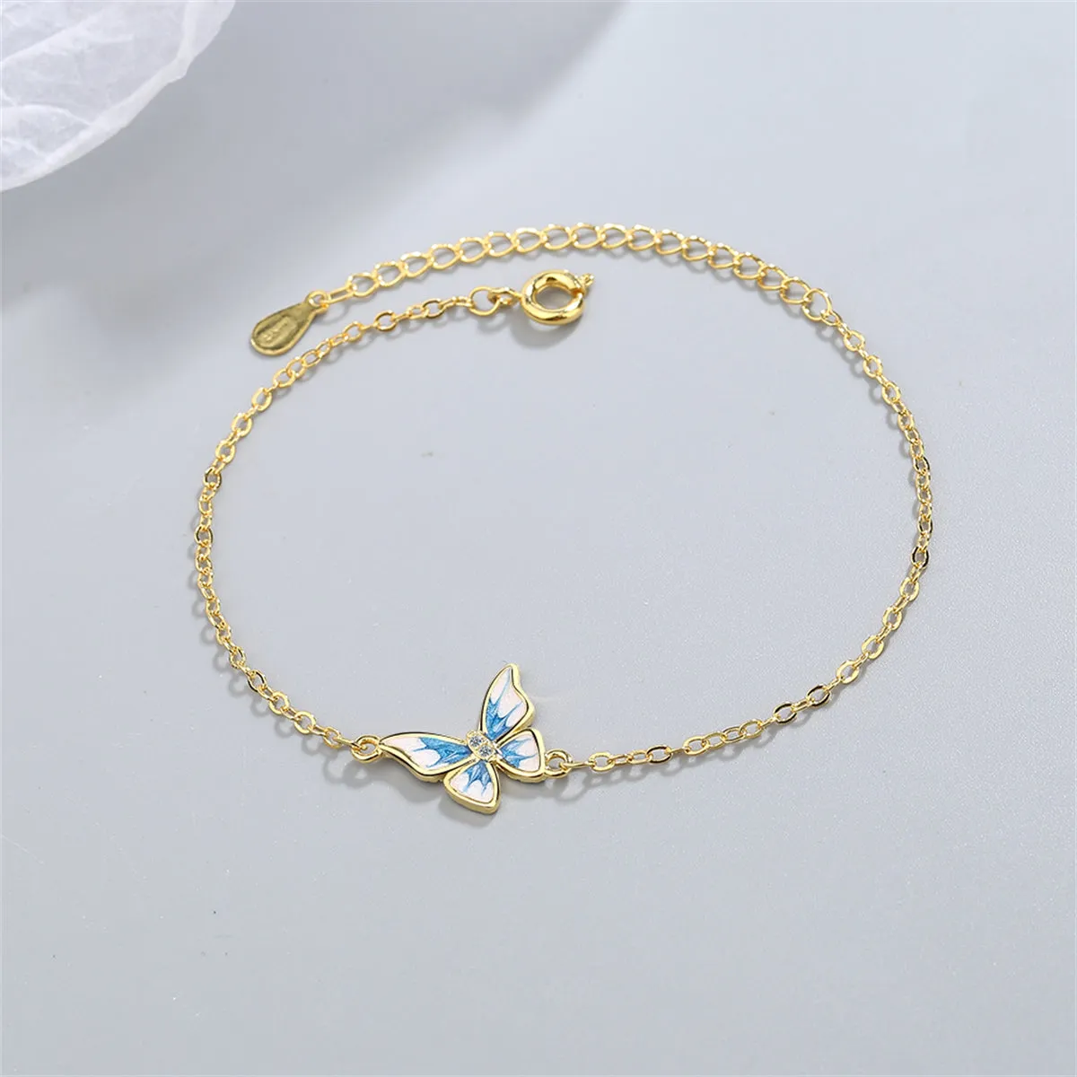 Cubic Zirconia & Enamel 18K Gold-Plated Butterfly Charm Bracelet