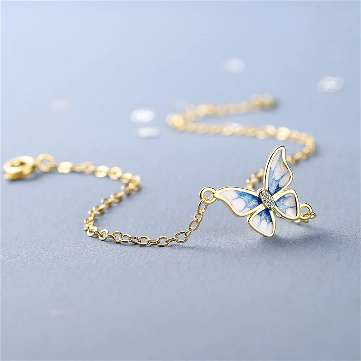 Cubic Zirconia & Enamel 18K Gold-Plated Butterfly Charm Bracelet