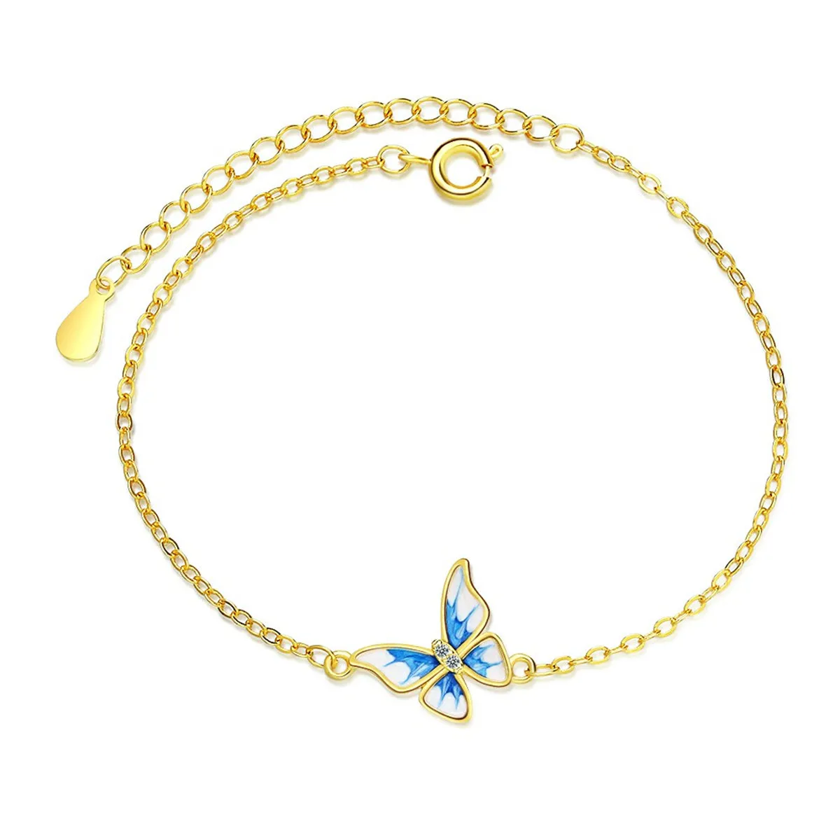 Cubic Zirconia & Enamel 18K Gold-Plated Butterfly Charm Bracelet