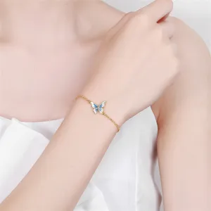 Cubic Zirconia & Enamel 18K Gold-Plated Butterfly Charm Bracelet