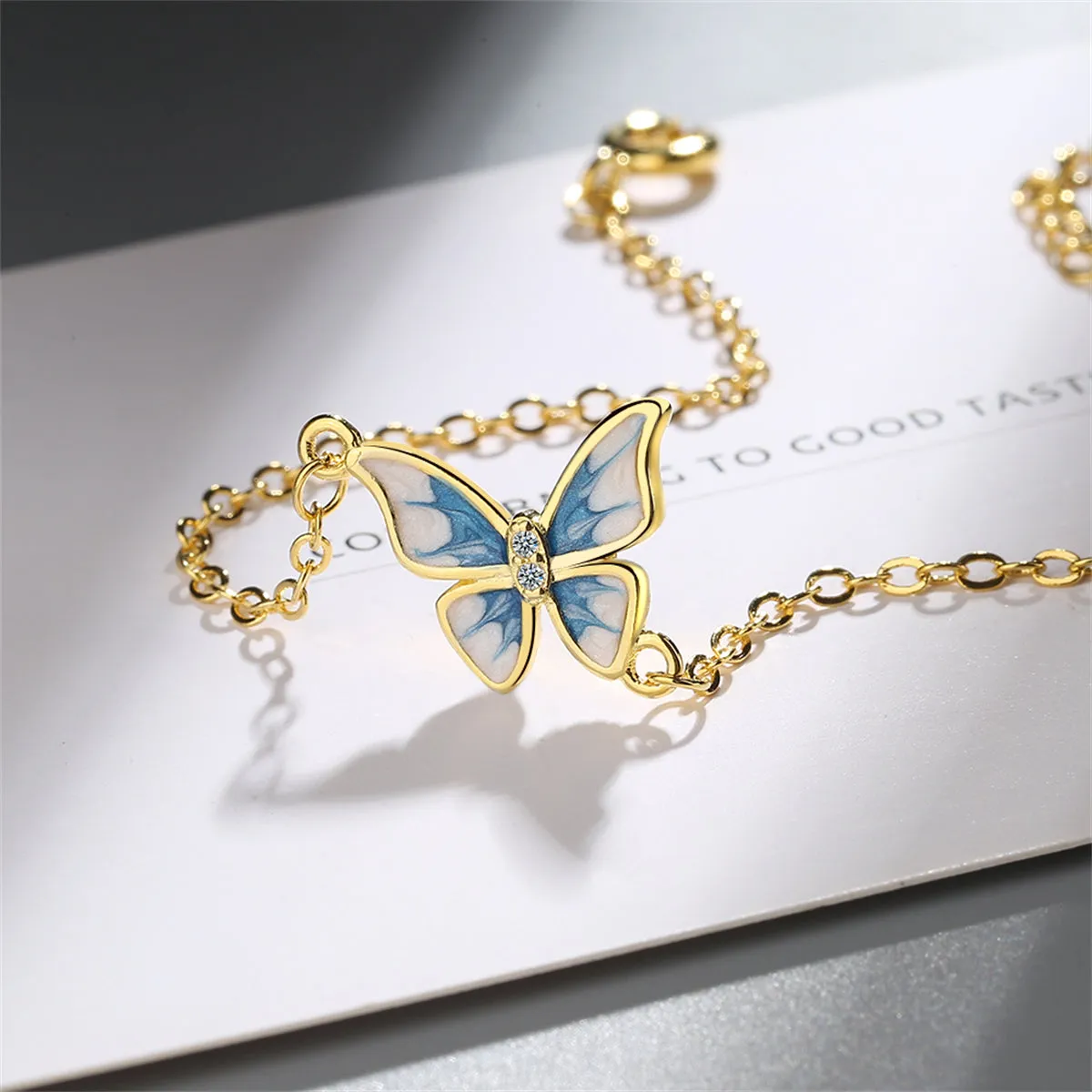 Cubic Zirconia & Enamel 18K Gold-Plated Butterfly Charm Bracelet