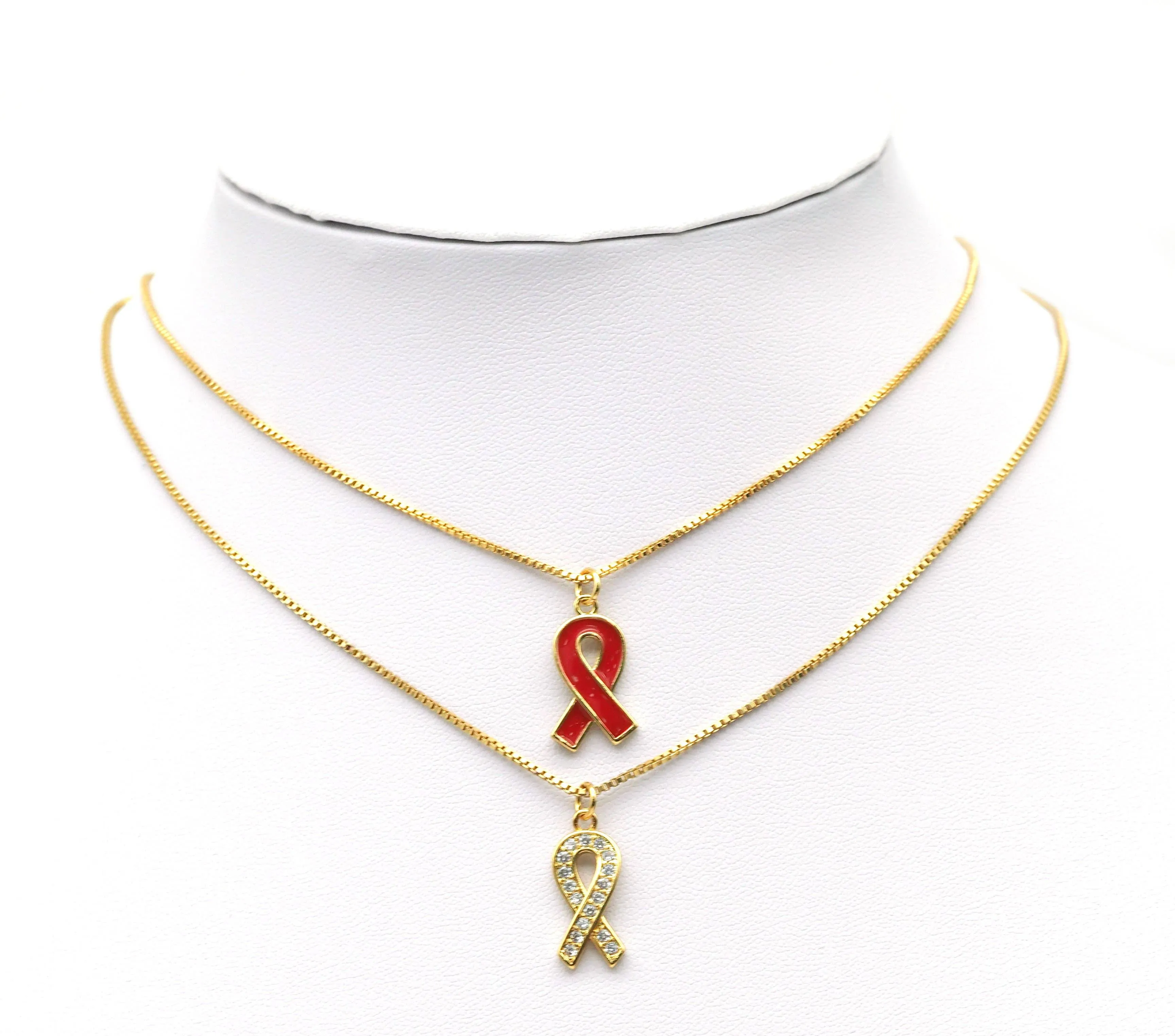 CZ Enamel Cancer Awareness Ribbon Pendant, Sku#LK603