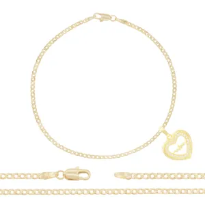 CZ Heart Charm 14K Gold Filled Anklet 10" Women Jewelry