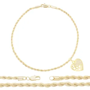 CZ Heart Charm 14K Gold Filled Rope Anklet 10" Chain Women Jewelry