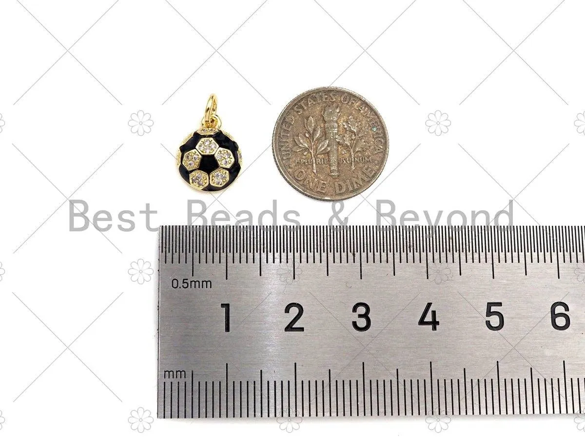 CZ Pave Black Enamel Soccer Ball Pendant, Pave Soccer Ball Charm, Sports Ball pendant, Enamel Jewelry,10x12mm,sku#F1350