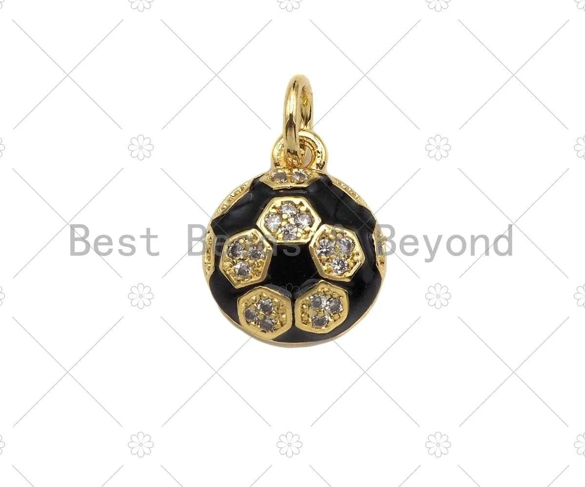 CZ Pave Black Enamel Soccer Ball Pendant, Pave Soccer Ball Charm, Sports Ball pendant, Enamel Jewelry,10x12mm,sku#F1350