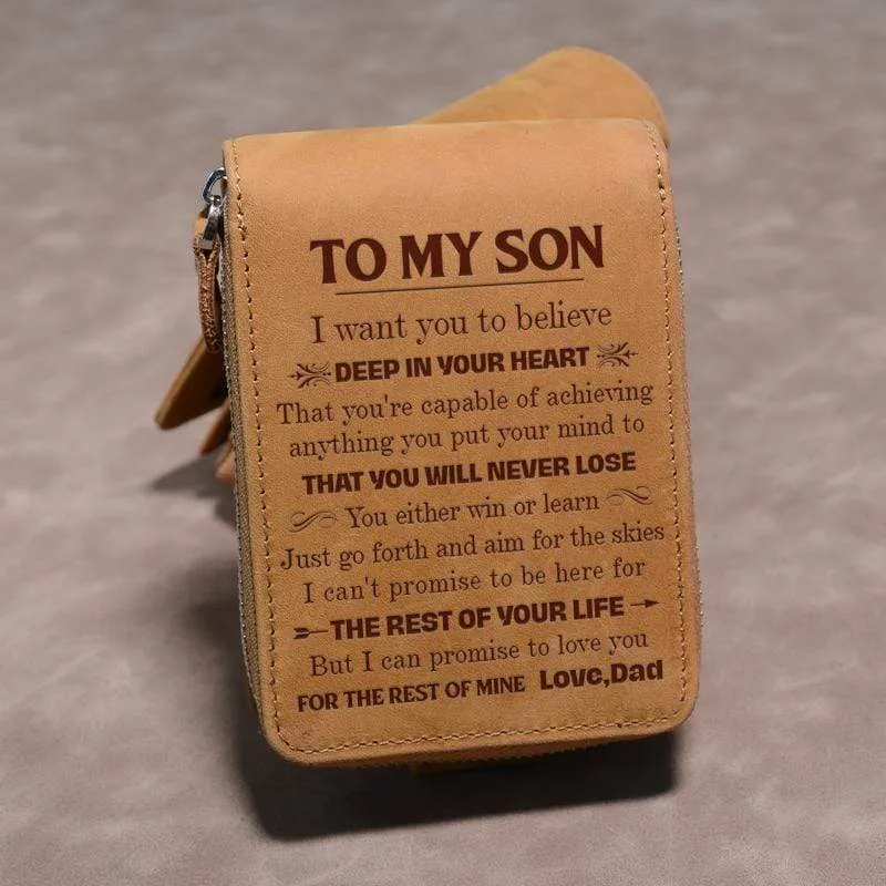 Dad To Son - Genuine Premium Leather Zipper Card Wallet