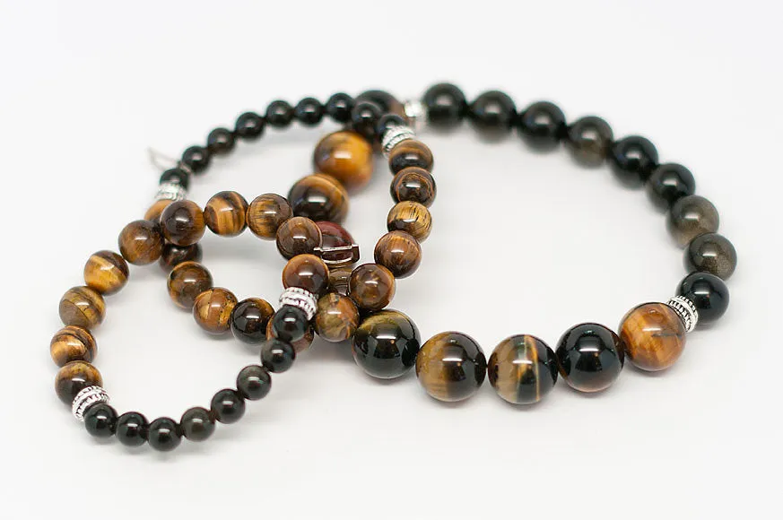 'Daddy & Me' Asher Tiger Eye and Black Obsidian Bracelet Set