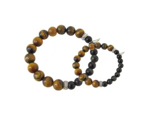'Daddy & Me' Asher Tiger Eye and Black Obsidian Bracelet Set