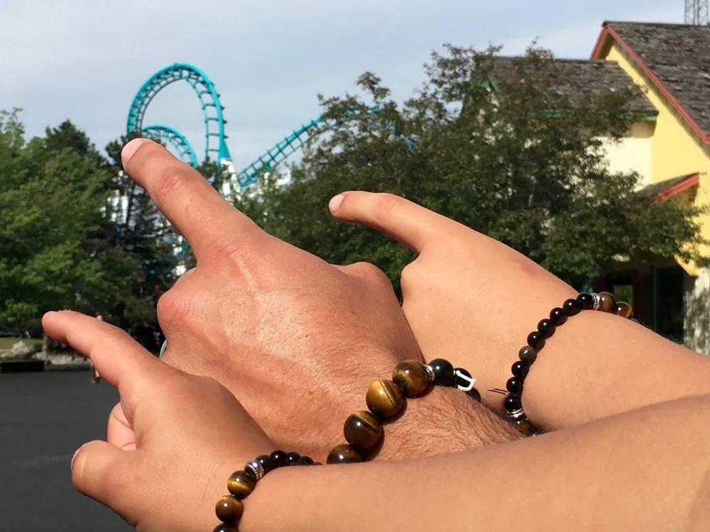 'Daddy & Me' Asher Tiger Eye and Black Obsidian Bracelet Set