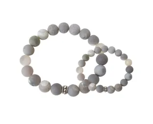 'Daddy & Me' Matte Gray Fire Agate Bracelet Set