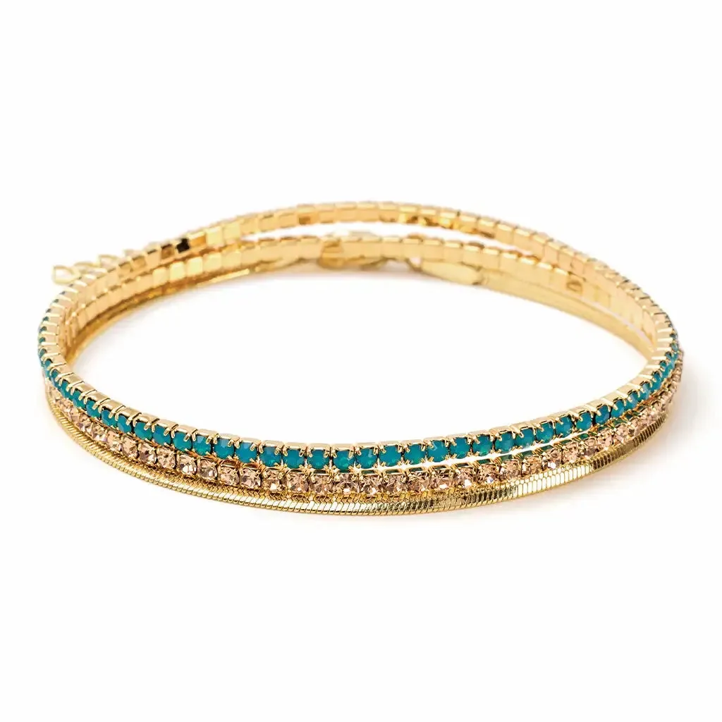 DAINTY GOLD AND RHINESTONE LAYERED BRACELET SET