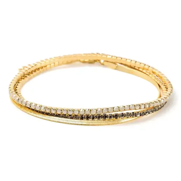 DAINTY GOLD AND RHINESTONE LAYERED BRACELET SET
