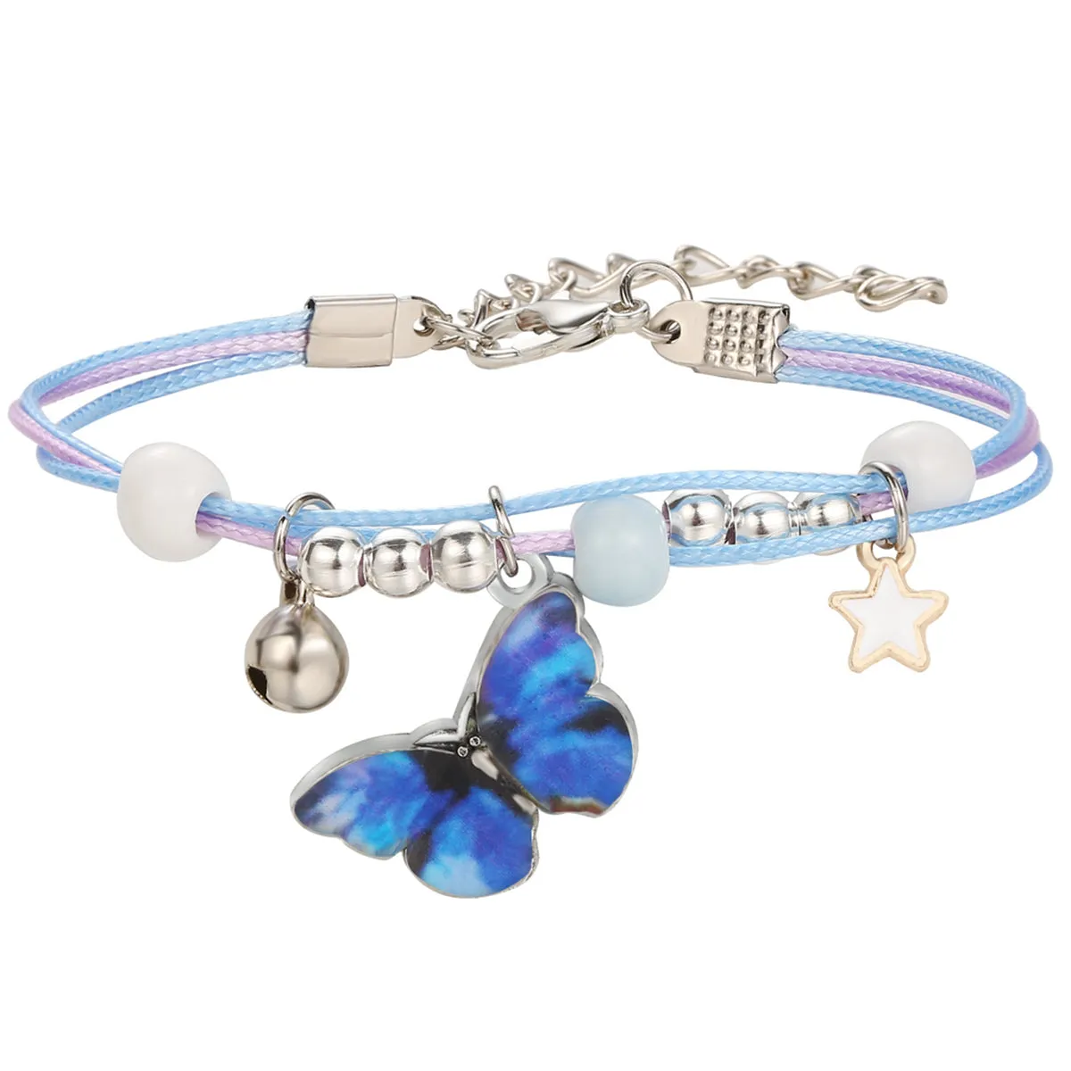 Dark Blue Enamel & Silver-Plated Butterfly Charm Bracelet
