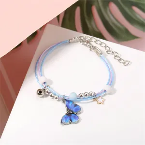 Dark Blue Enamel & Silver-Plated Butterfly Charm Bracelet