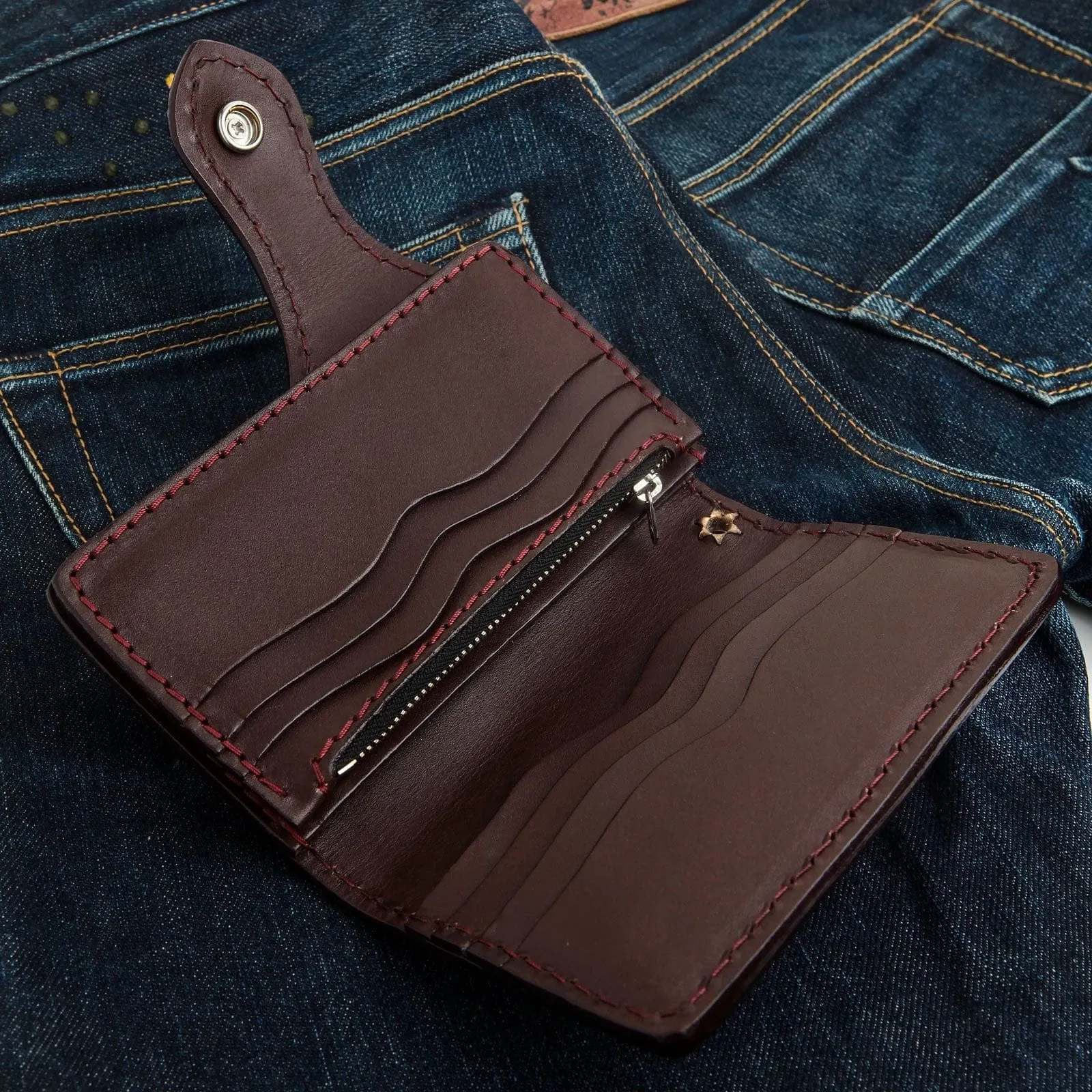 Dark Brown Ride To Live Genuine Leather Biker Wallet