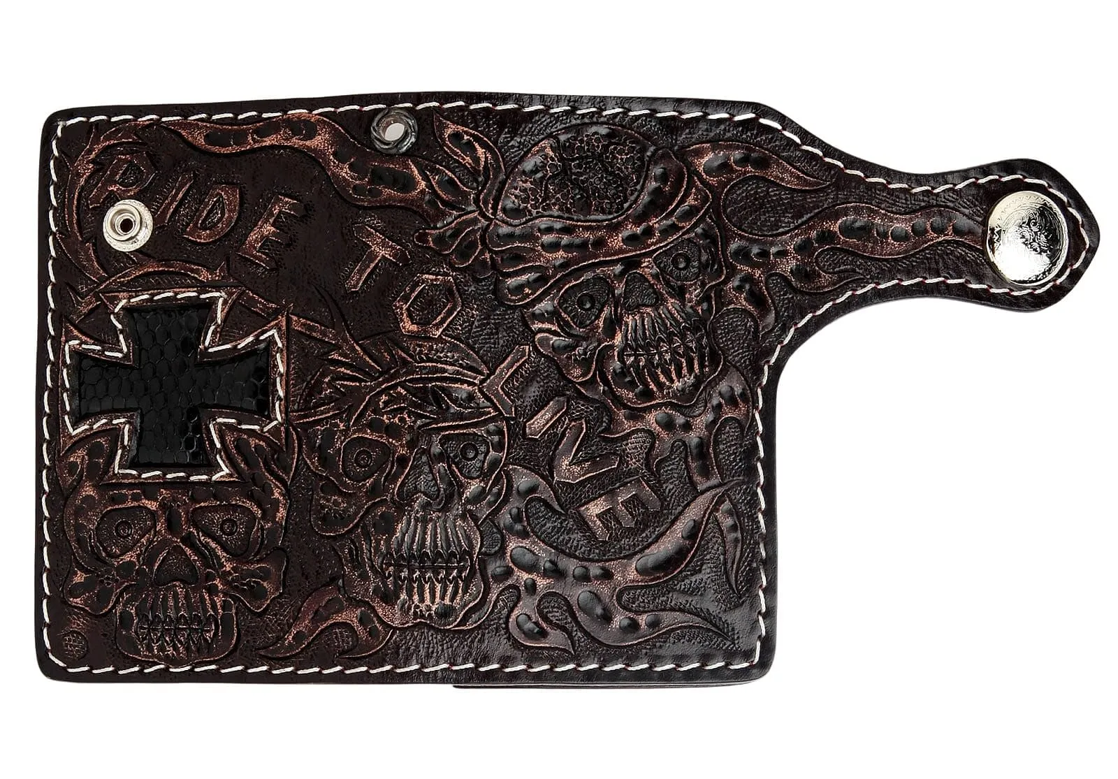 Dark Brown Ride To Live Genuine Leather Biker Wallet