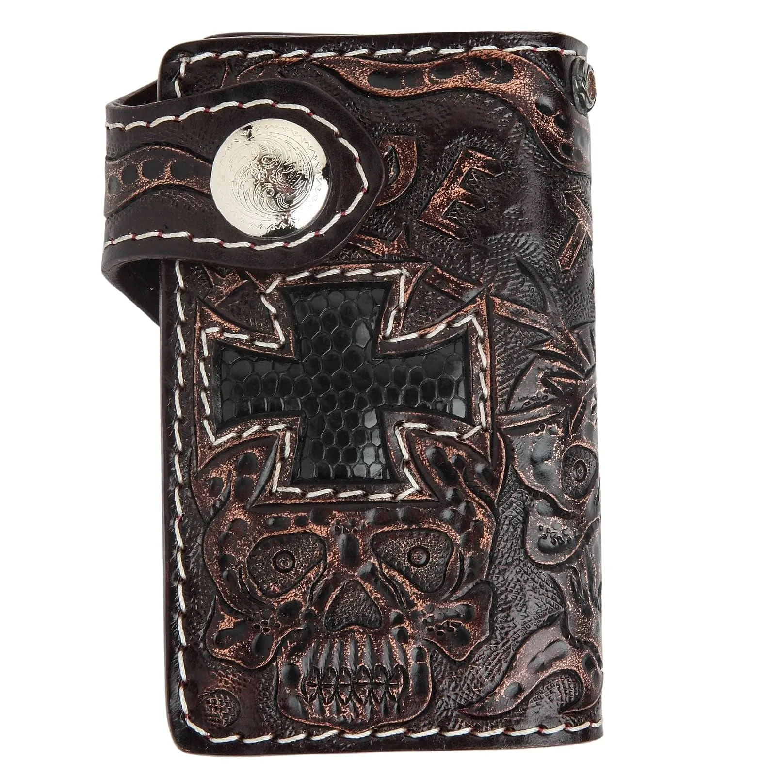Dark Brown Ride To Live Genuine Leather Biker Wallet