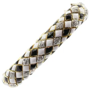 David Webb 18K Gold & Platinum Black & White Enamel & Diamond Flexible Bracelet