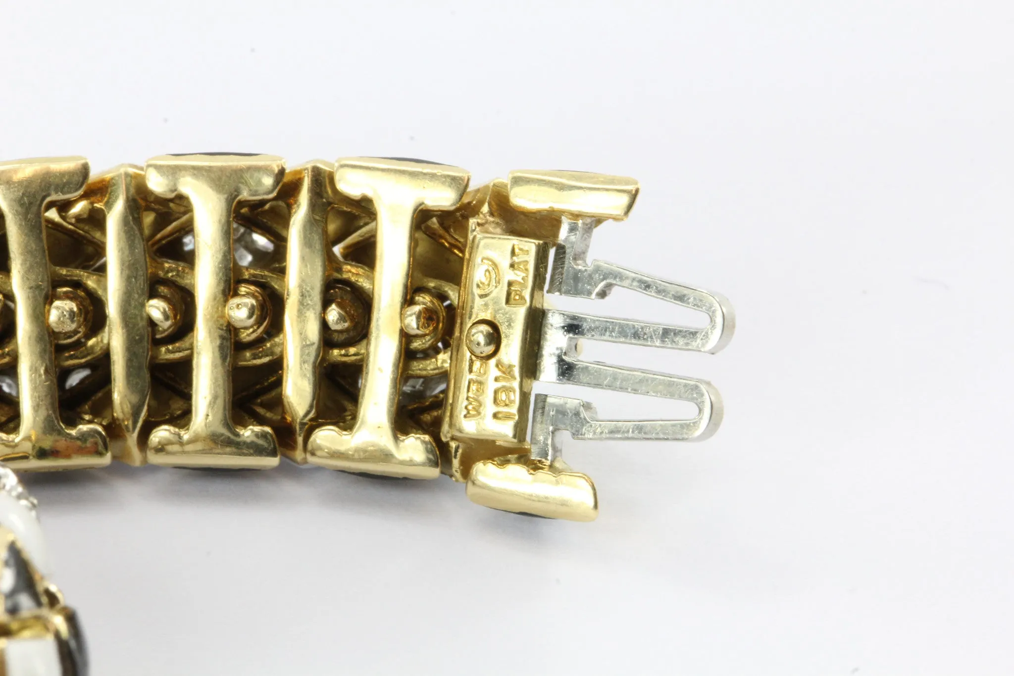 David Webb 18K Gold & Platinum Black & White Enamel & Diamond Flexible Bracelet