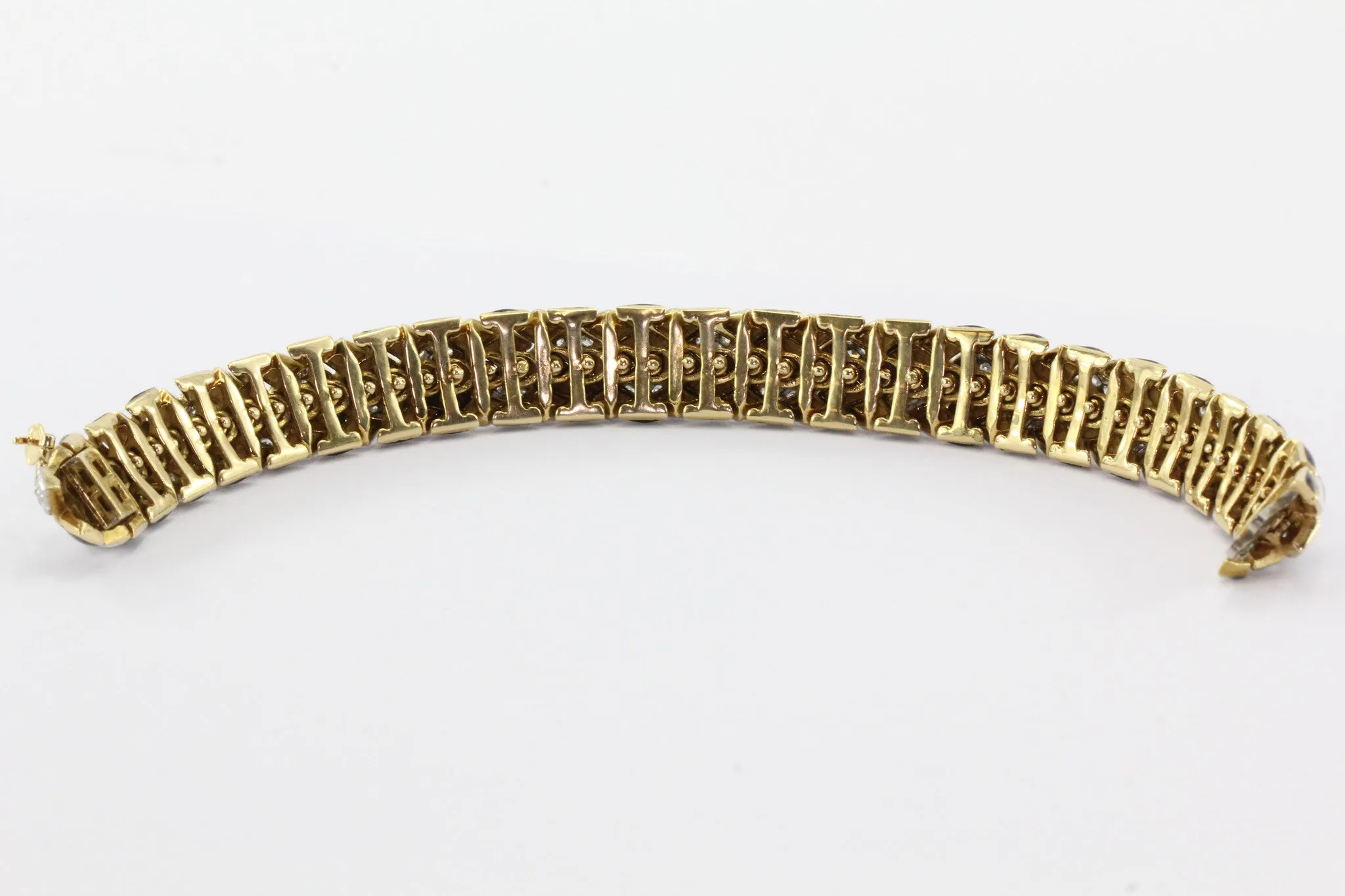 David Webb 18K Gold & Platinum Black & White Enamel & Diamond Flexible Bracelet
