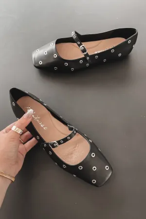 DEAL Matisse Mick Black Leather Grommet Ballet Flats