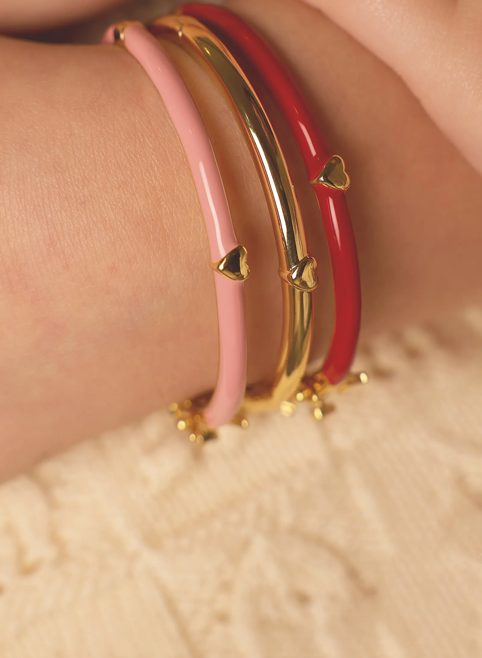 DEEP RED BANGLE WITH GOLD HEART