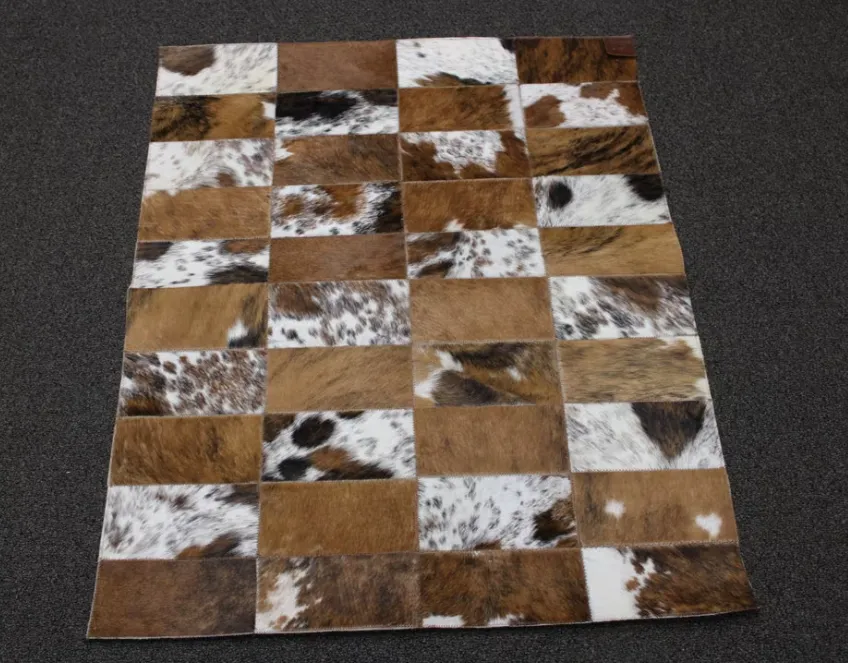 Designer Patchwork Cowhide Rug - Size 41 x 32 IN | 105x 81 cm | Premium Cowhide Rug