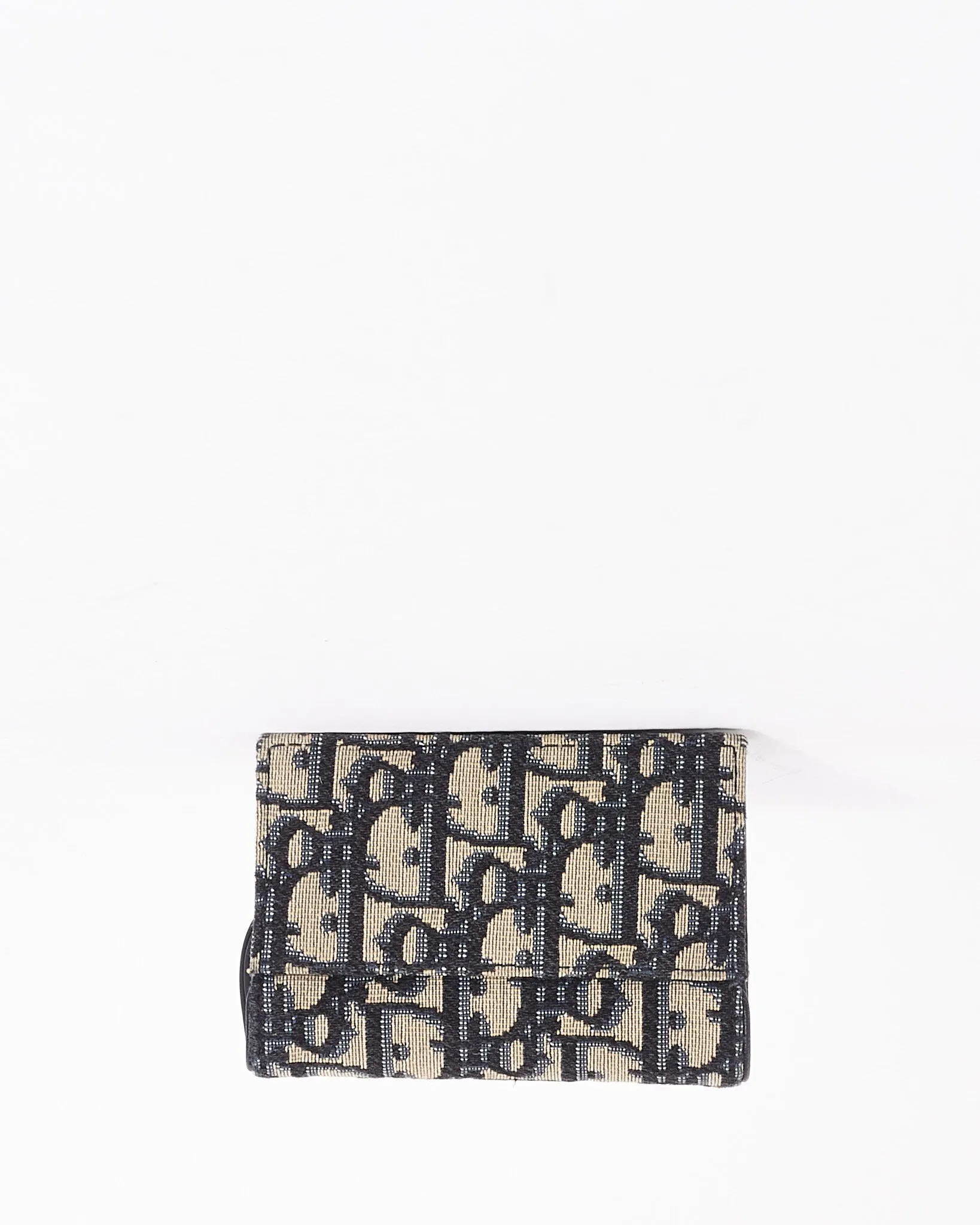 Dior Blue Canvas Oblique Jacquard Saddle Card Holder Wallet