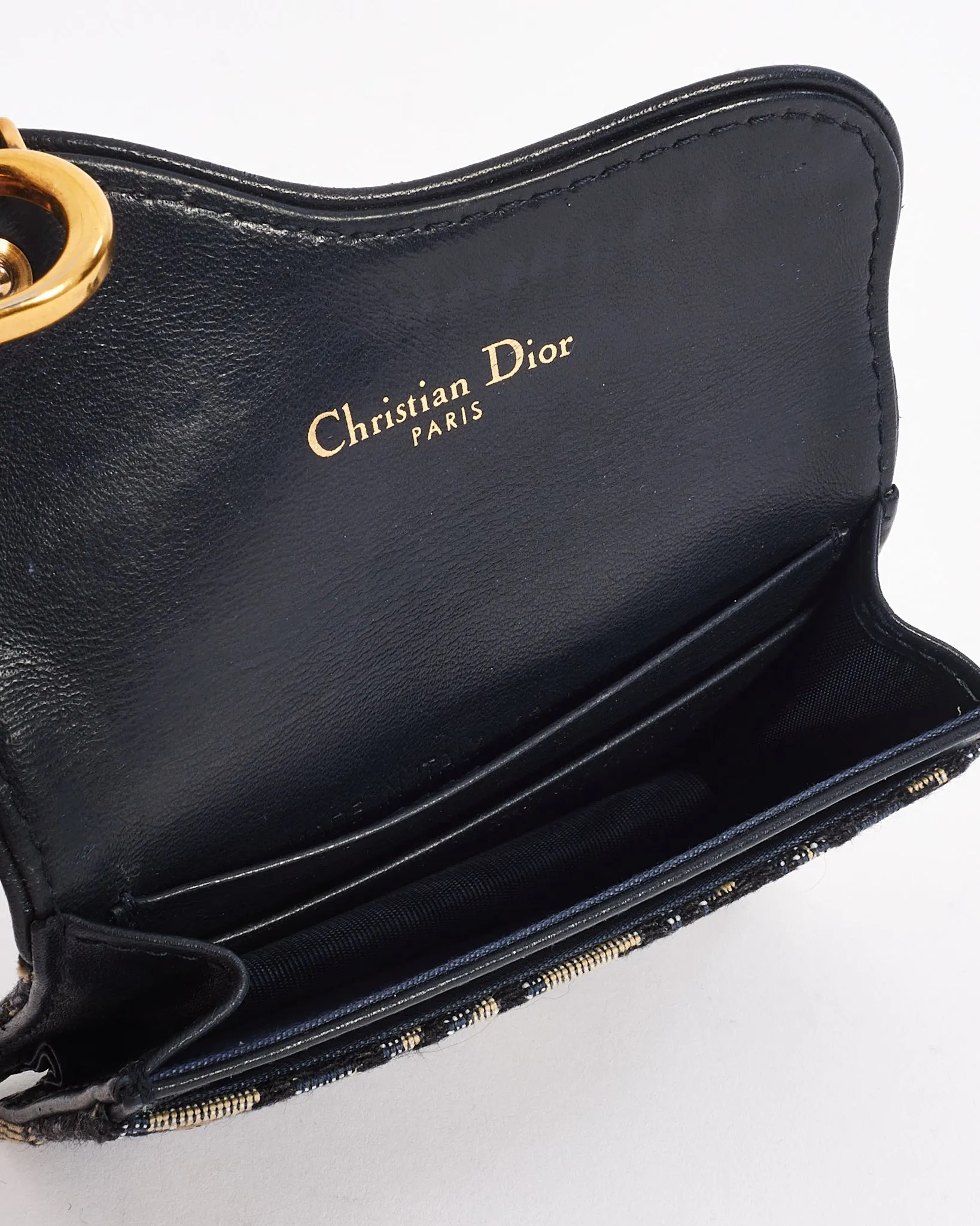 Dior Blue Canvas Oblique Jacquard Saddle Card Holder Wallet