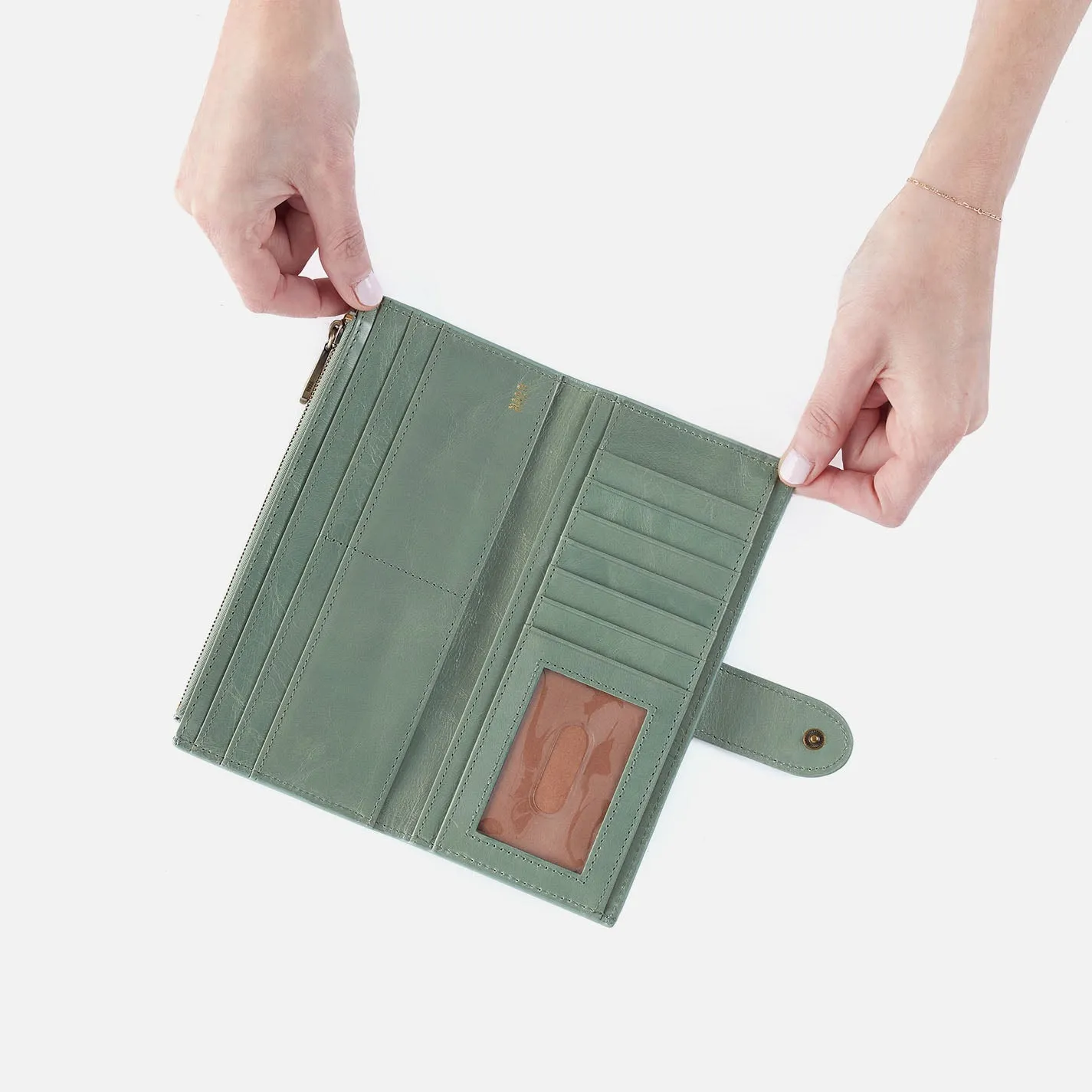 Dunn Continental Wallet In Polished Leather - Jade