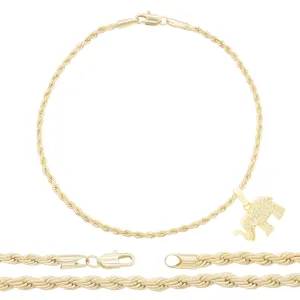 Elephant Pendant 14K Gold Filled Rope Anklet 2.4 mm Chain 10" Jewelry for Teen Female Brass