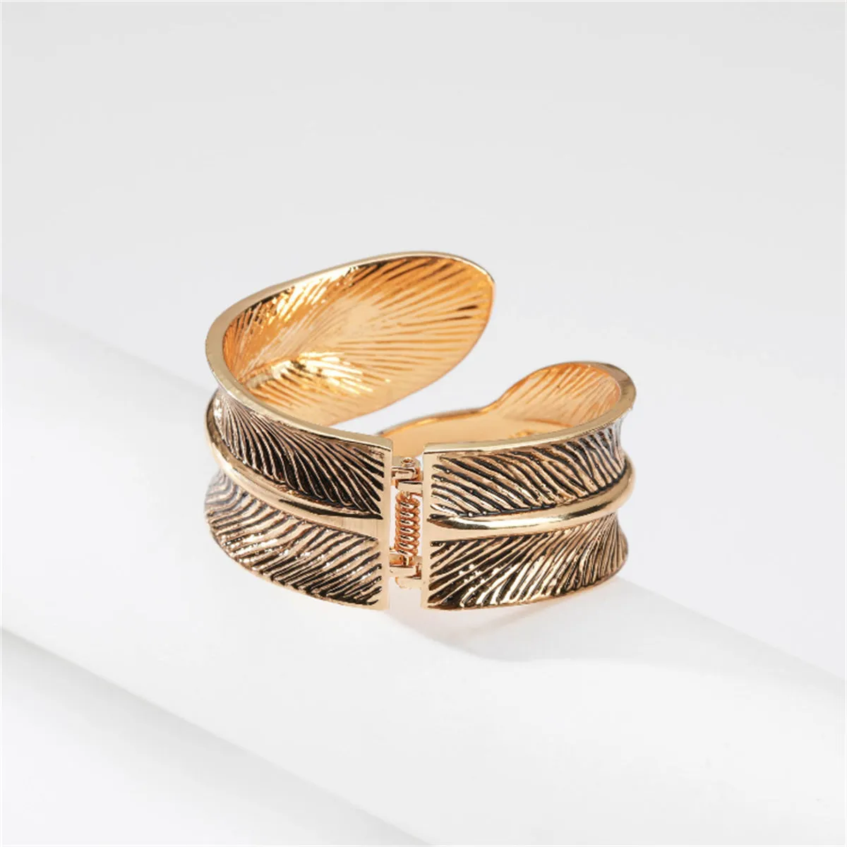 Enamel & 18K Gold-Plated Leaf Bypass Bangle