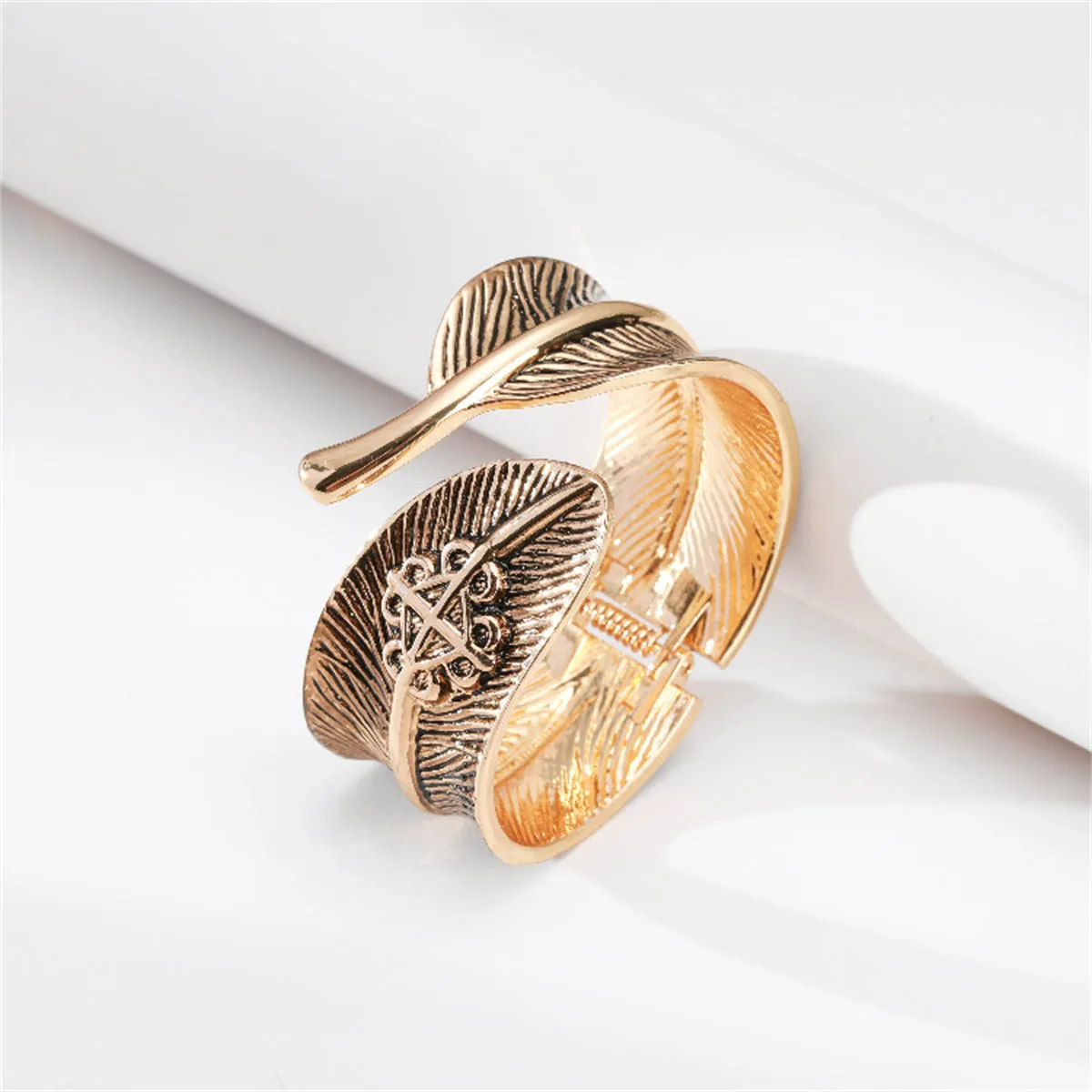 Enamel & 18K Gold-Plated Leaf Bypass Bangle