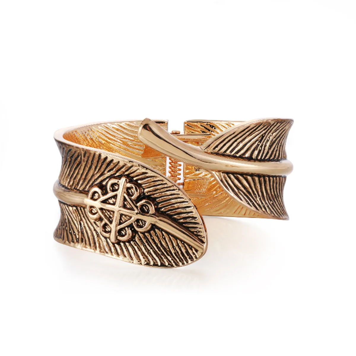 Enamel & 18K Gold-Plated Leaf Bypass Bangle