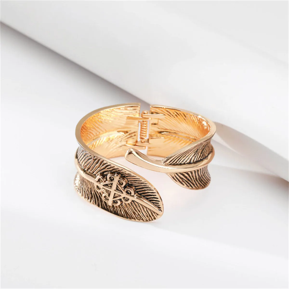 Enamel & 18K Gold-Plated Leaf Bypass Bangle
