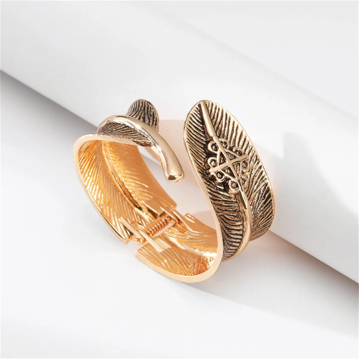 Enamel & 18K Gold-Plated Leaf Bypass Bangle