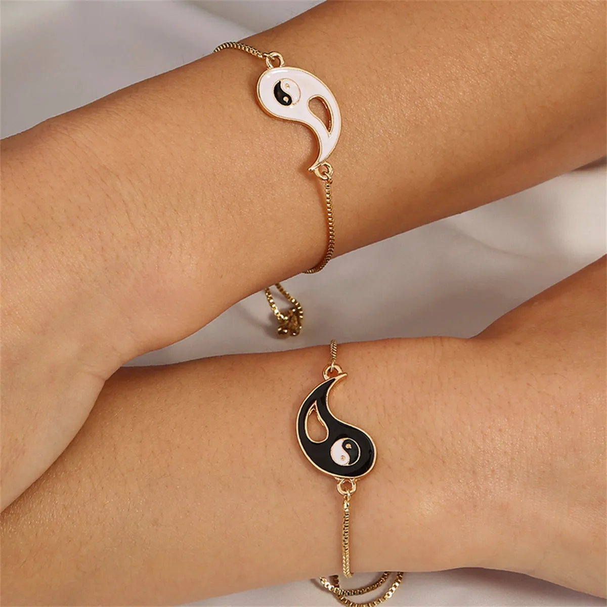 Enamel & 18K Gold-Plated Yin Yang Bracelet Set