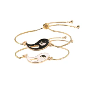 Enamel & 18K Gold-Plated Yin Yang Bracelet Set