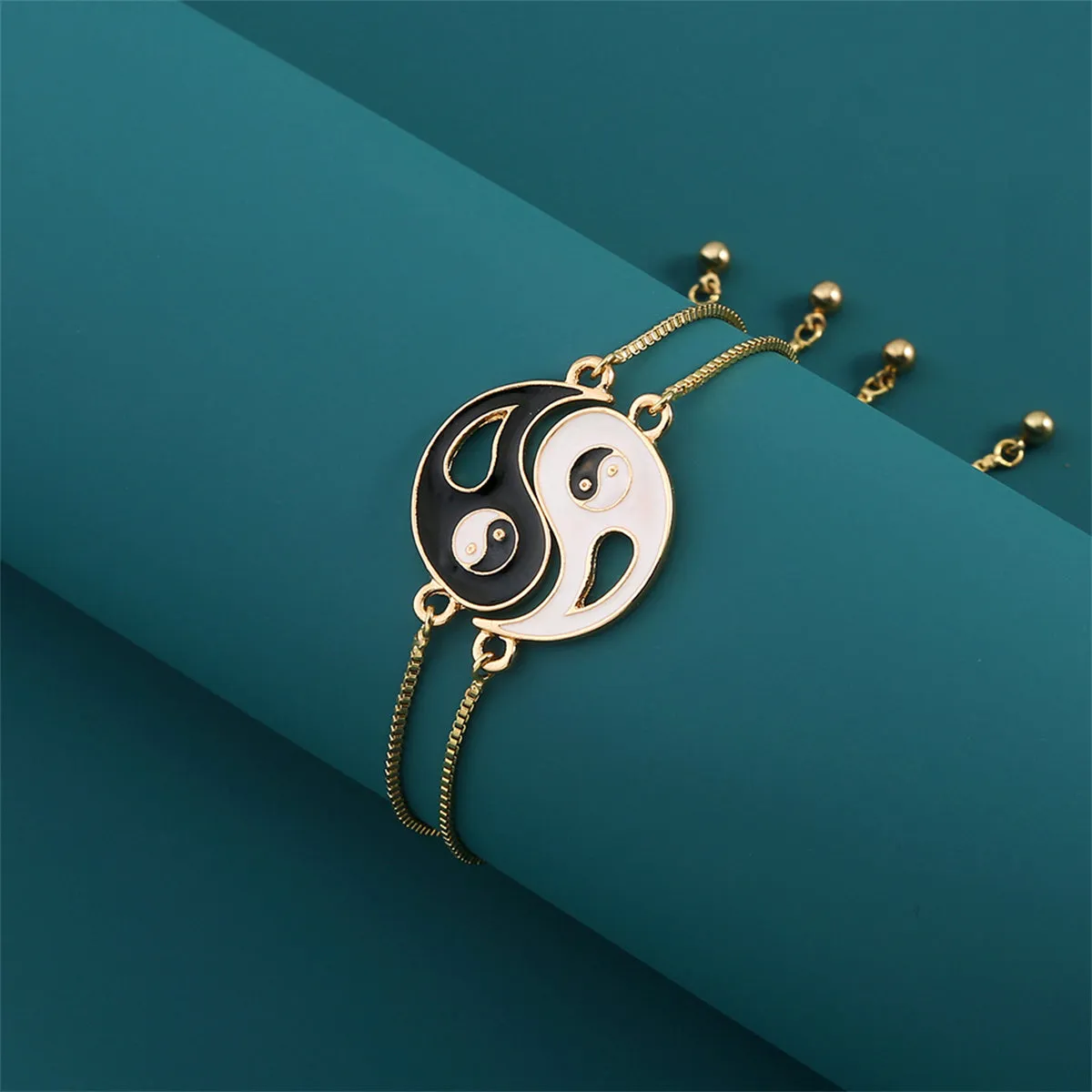 Enamel & 18K Gold-Plated Yin Yang Bracelet Set