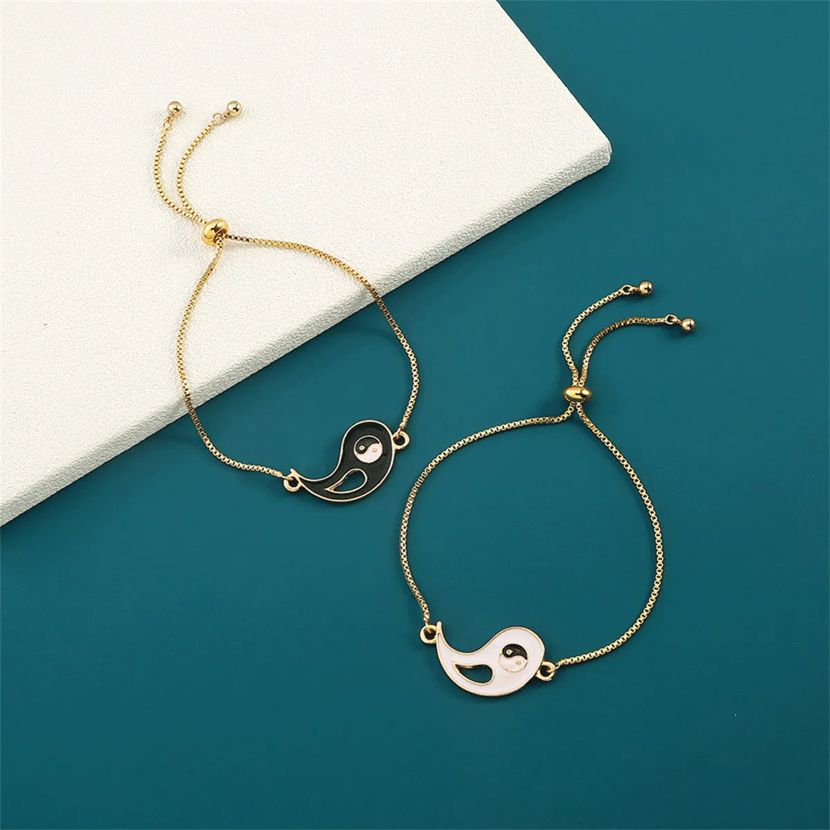 Enamel & 18K Gold-Plated Yin Yang Bracelet Set