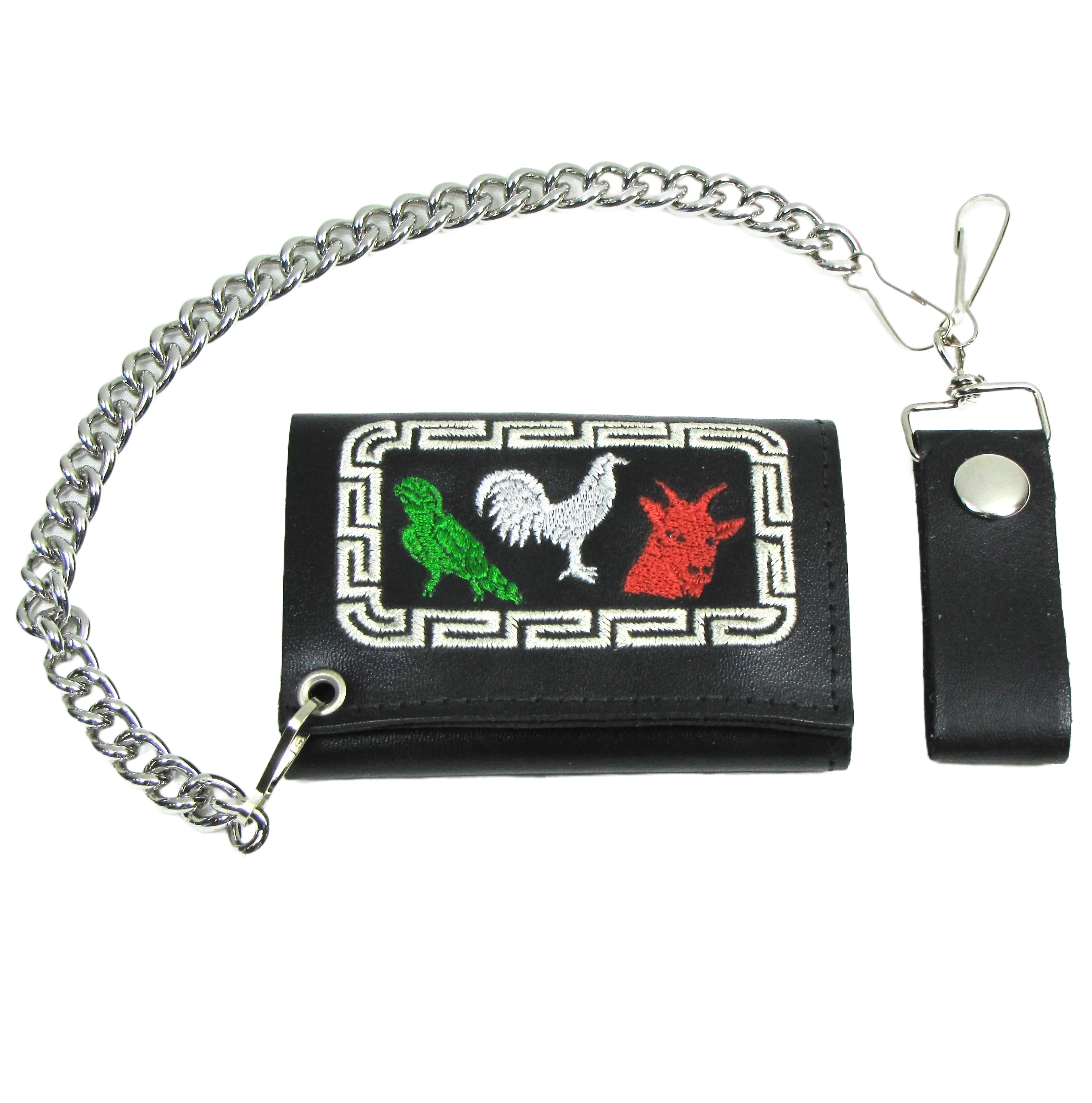 ET304-N3C Embroidered Tri-Fold Wallet w/Chain - 3 Animales Color