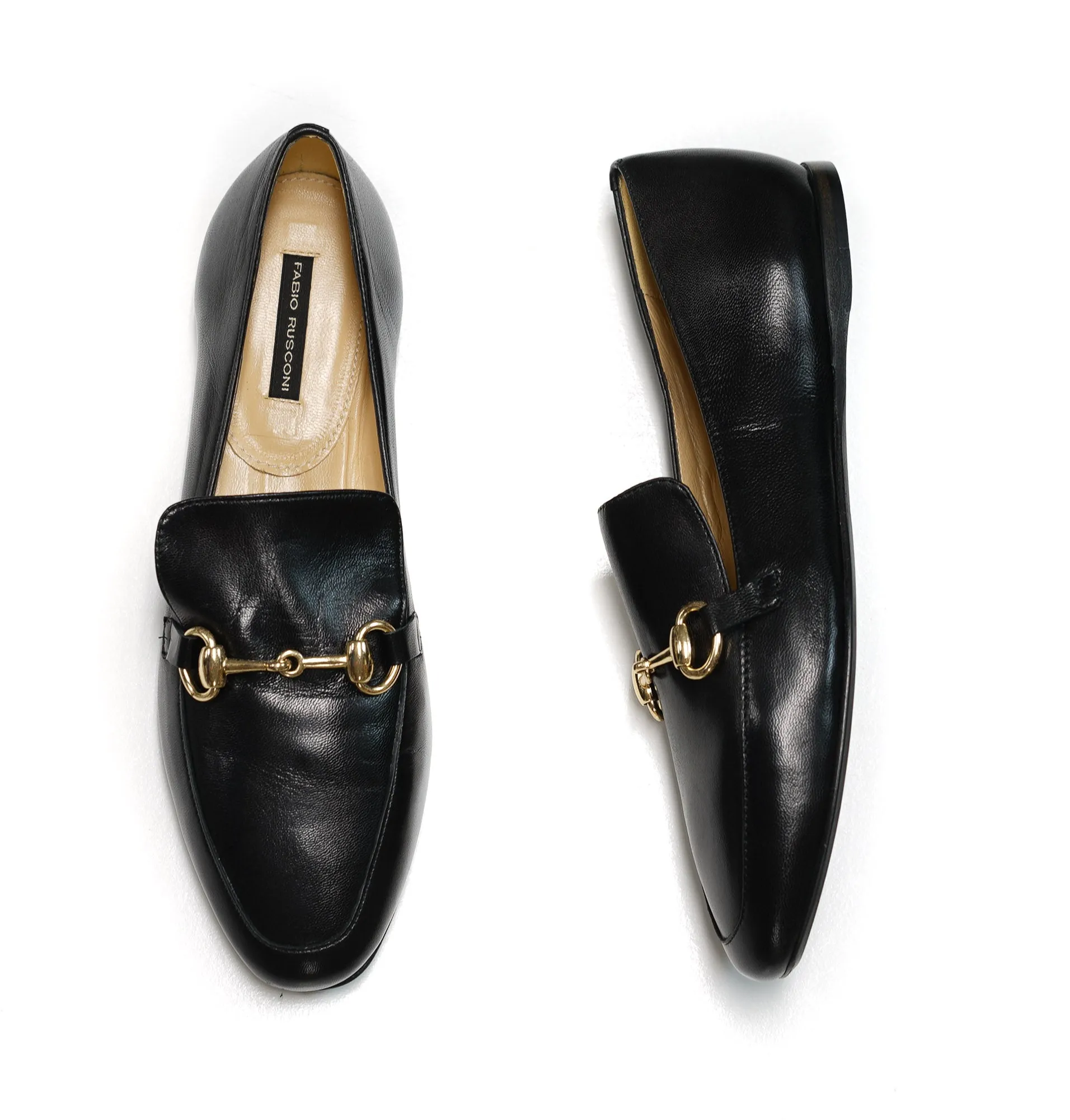 Fabio Rusconi Women's Black Leather with Gold Buckle Shoe F5072
