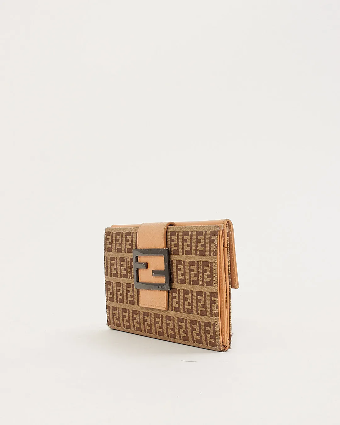 Fendi Beige Zucchino Canvas Continental Wallet