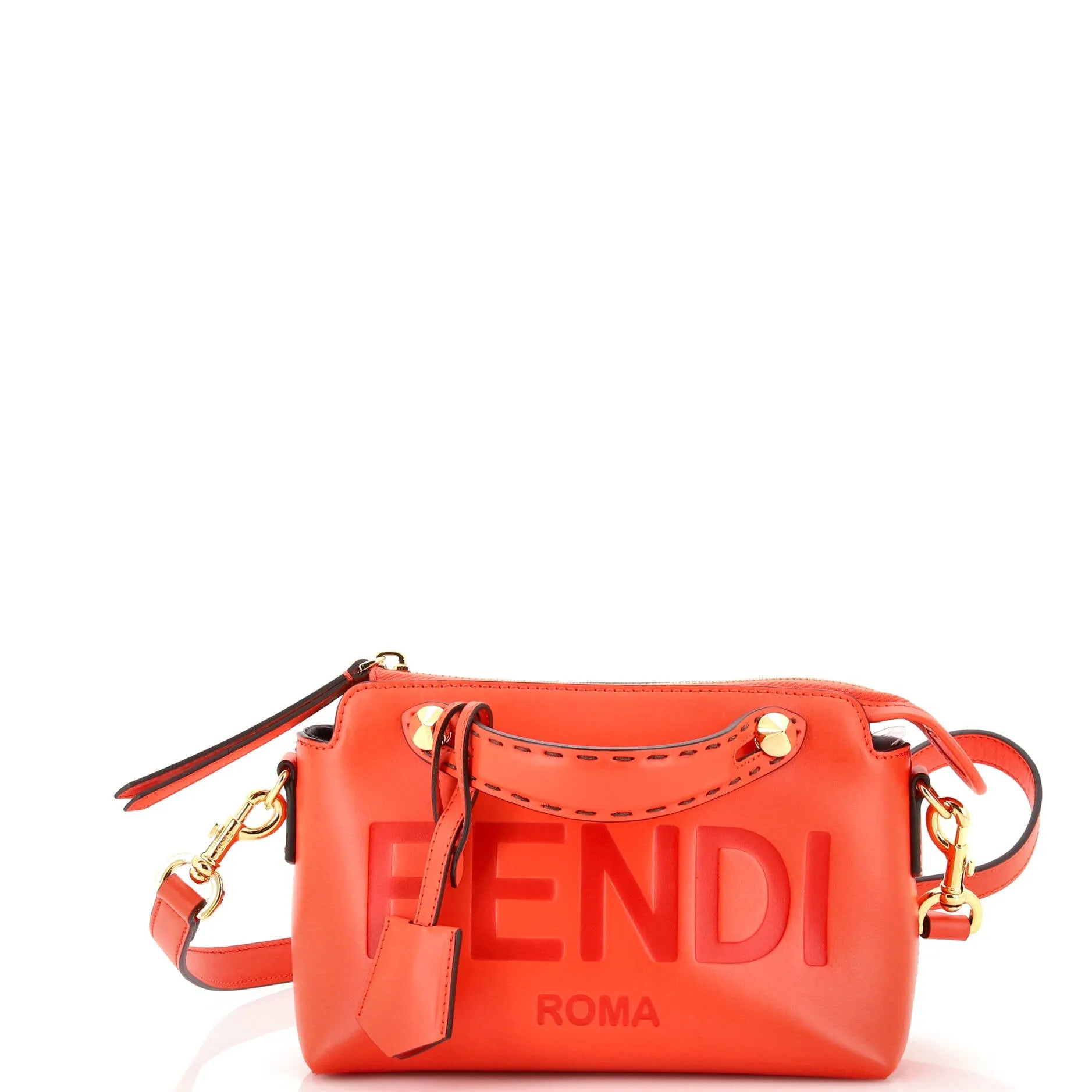 FENDI Logo By The Way Satchel Embossed Leather Mini