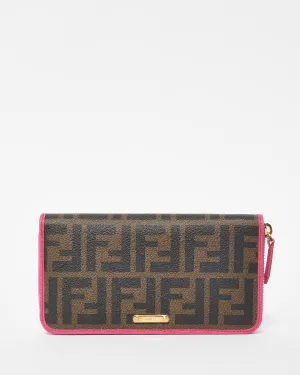 Fendi Zucca Coated Canvas & Fuschia Long Zip Wallet